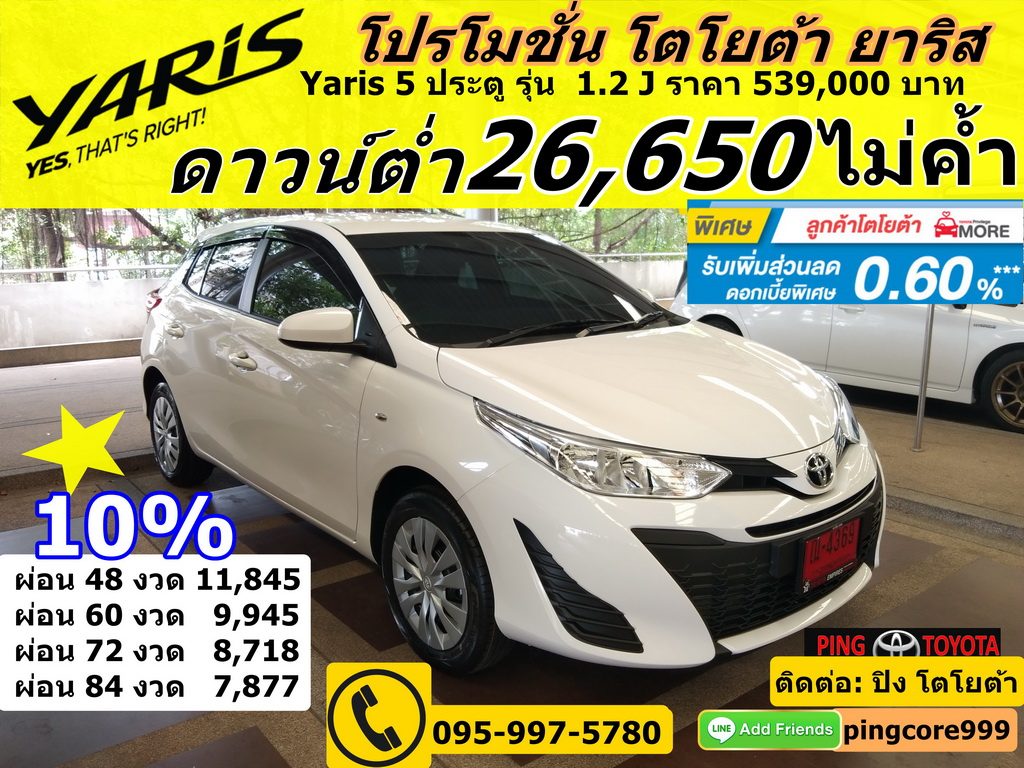 โปรโมชั่นโตโยต้ายาริส yaris1.2J ยาริสส่วนลด ของเเถมเยอะ